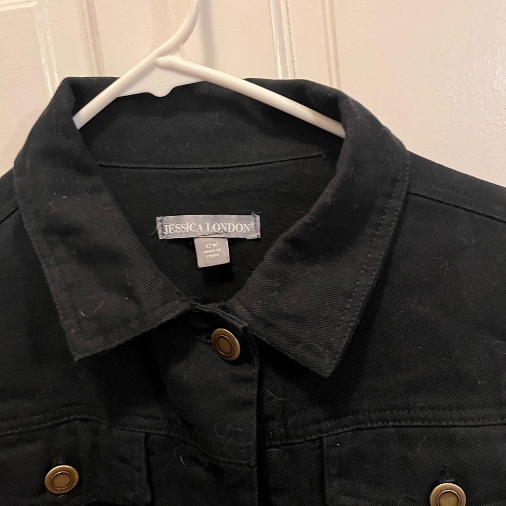 Jessica London Black Button-Front Jacket with Brass Accents